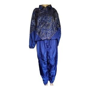 Chaver Womens Vintage Tracksuit Jacket Pants Windbreaker Athletic 2Pc Blue Large